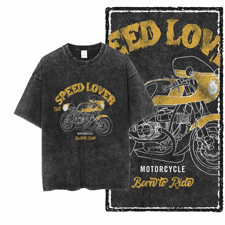 MOTOR CYCLE THEME Printed Cotton Acid Washed Graphic Unisex T Shirt