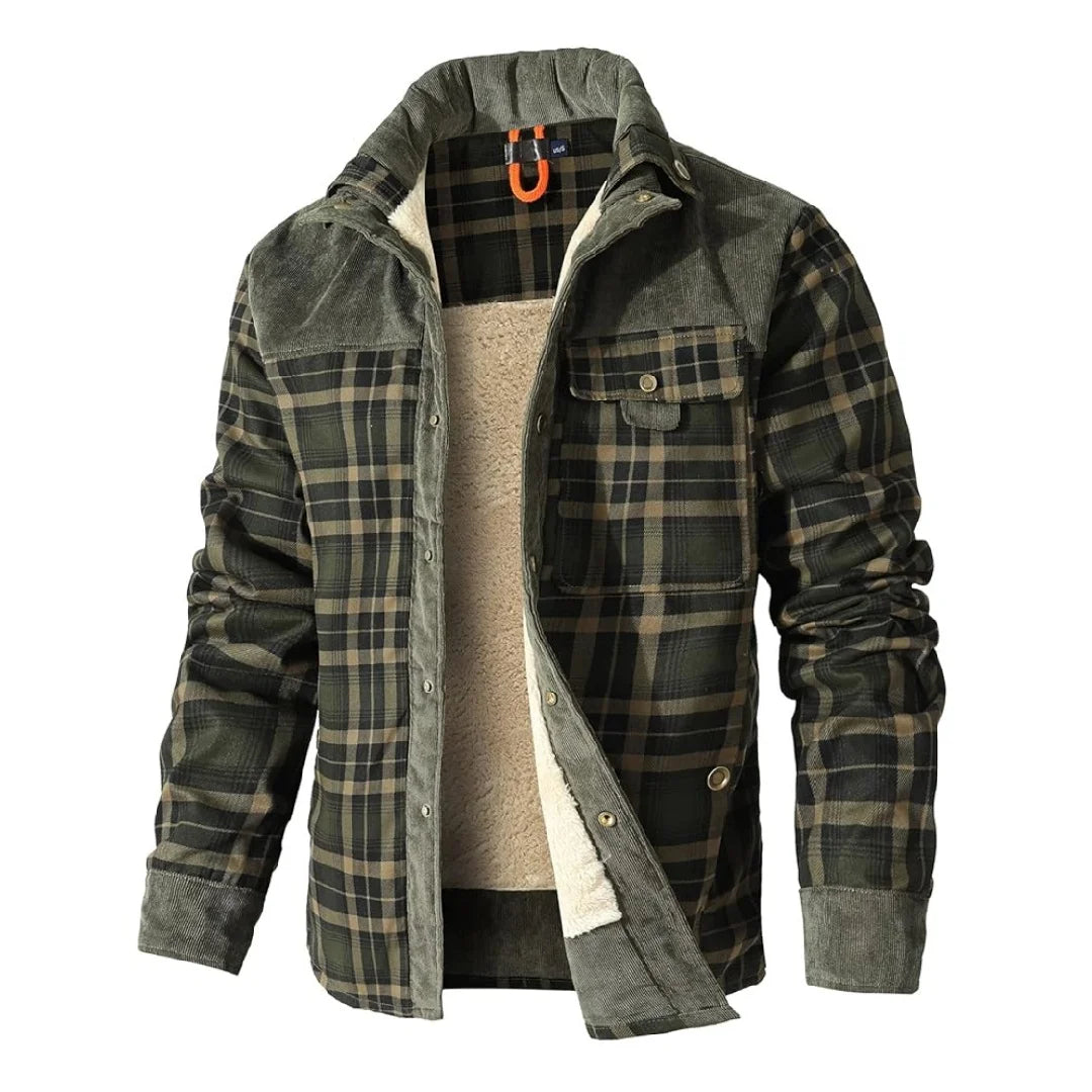 Plaid Sherpa-Lined Flannel Bomber Coat