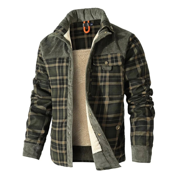 Plaid Sherpa-Lined Flannel Bomber Coat