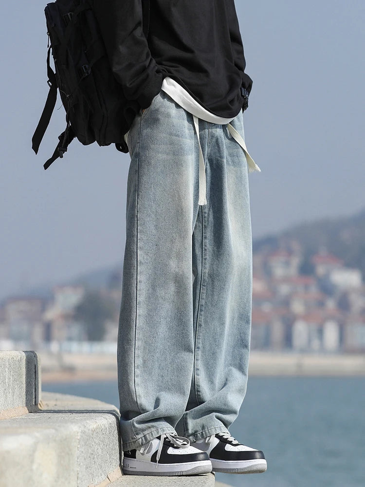 Retro Aged Men’s Loose Straight-Leg Jeans