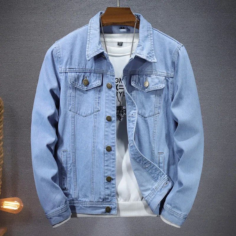 Pure Color Single-Breasted Denim Jacket
