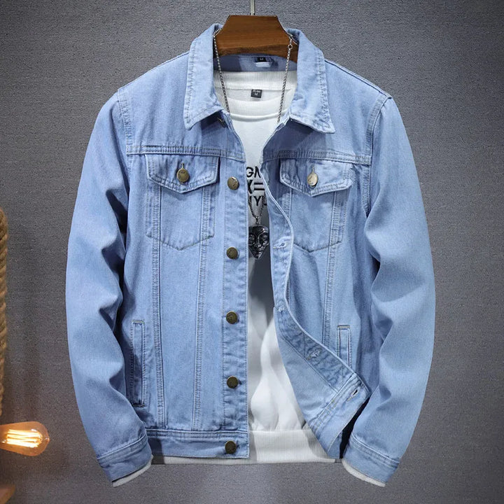 Pure Color Single-Breasted Denim Jacket