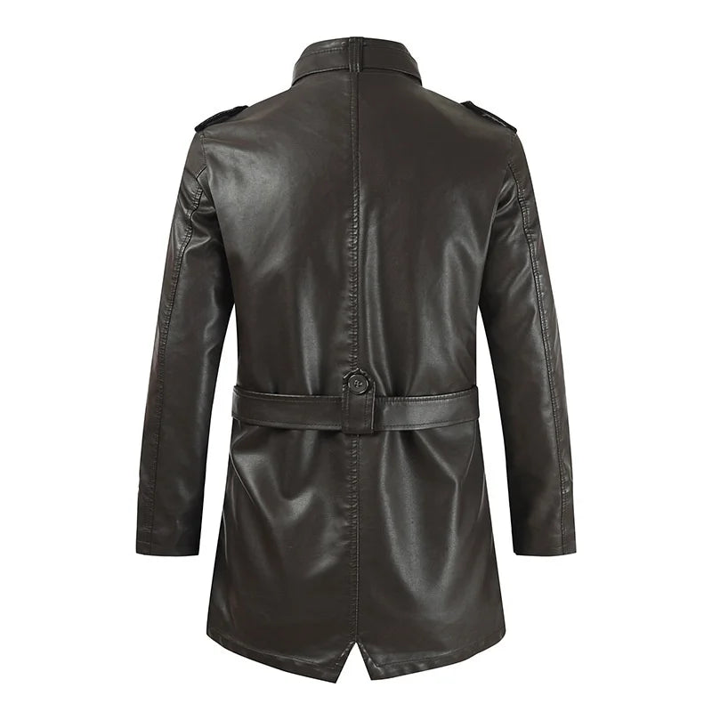 Leather Winter Thick Plush Lining Warm Long Coat