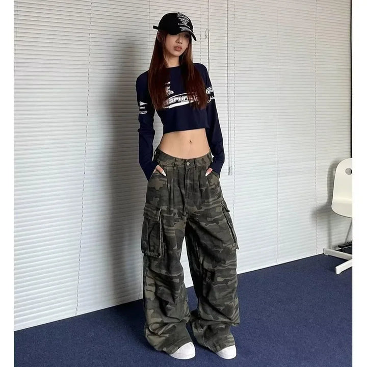 Trendy Oversized Camouflage Pleated Cargo Pants