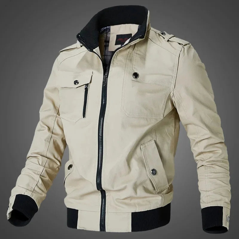 Washed Cotton Stand Collar Military Jacket