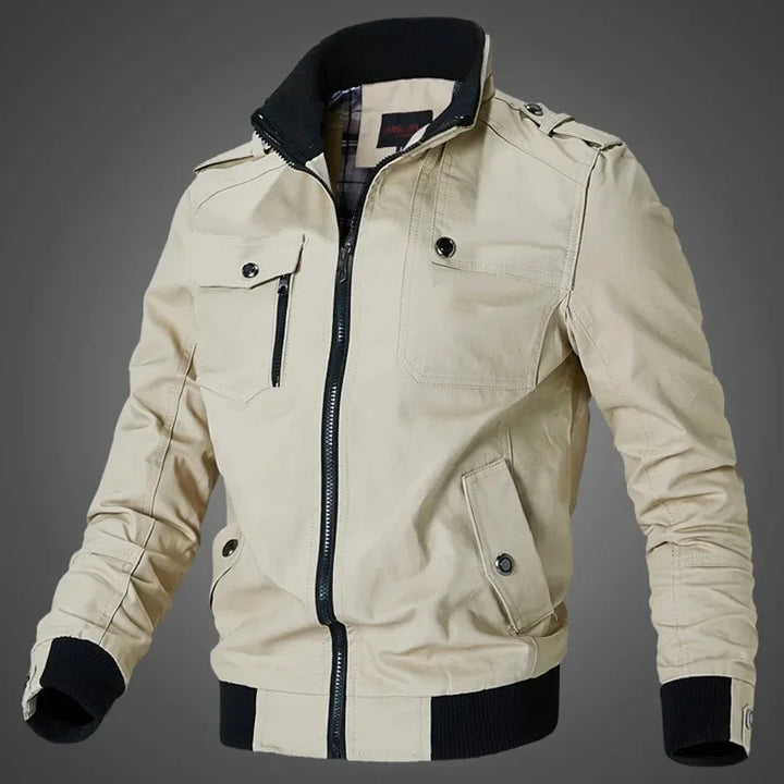 Washed Cotton Stand Collar Military Jacket