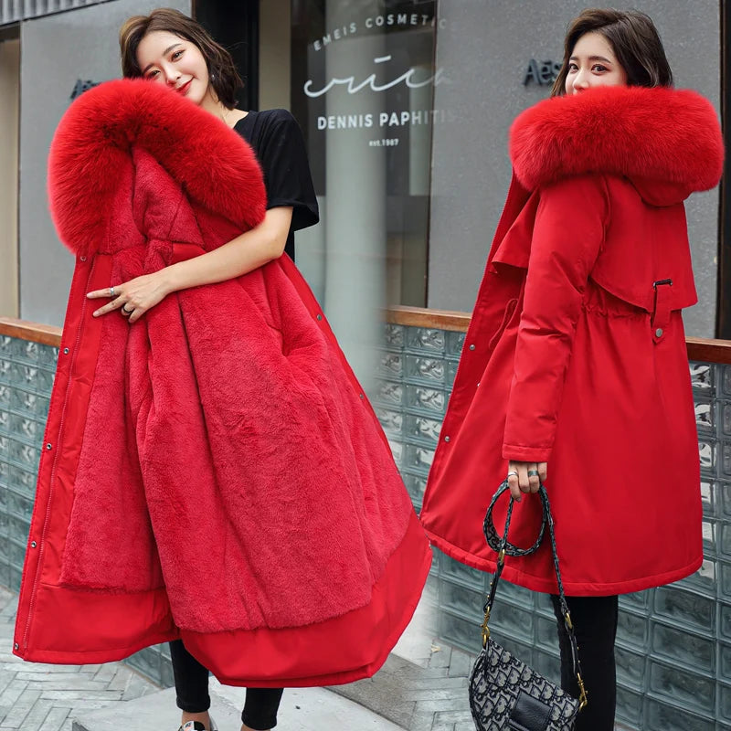 Fitted Mid-Length Parka Warm Casual Outerwear