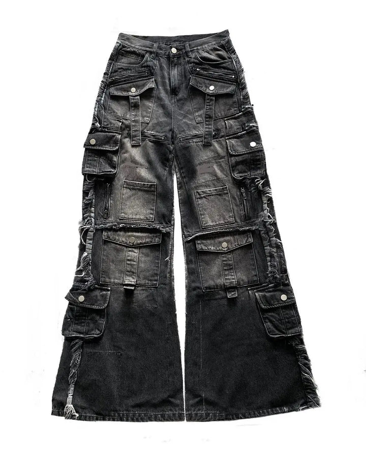 Gothic Harajuku Y2K Washed Multi-Pocket Jeans