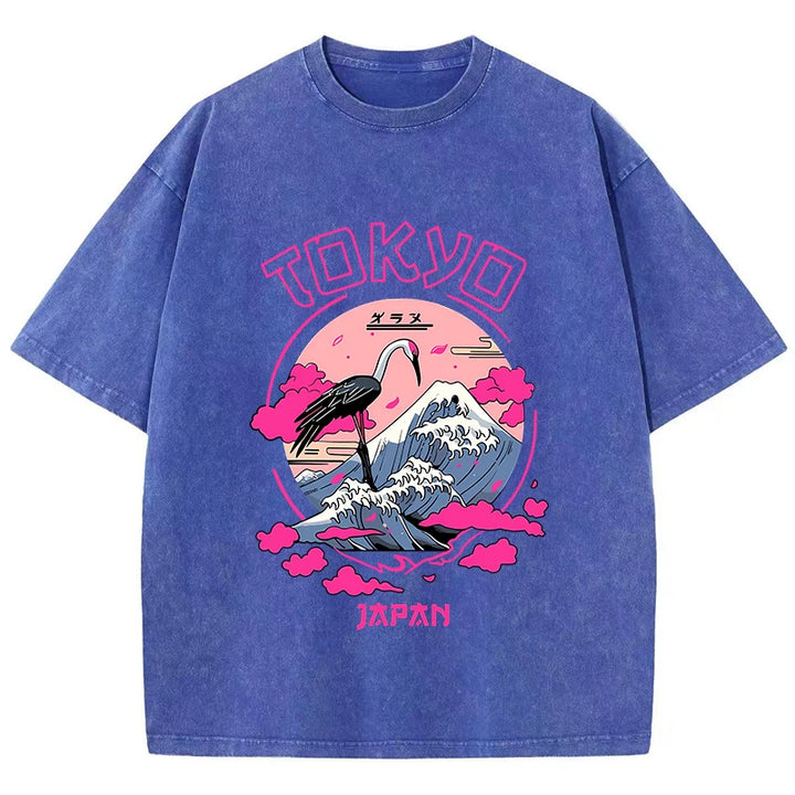 Retro-Inspired Acid Wash T-Shirts Featuring Tokyo Harajuku Prints