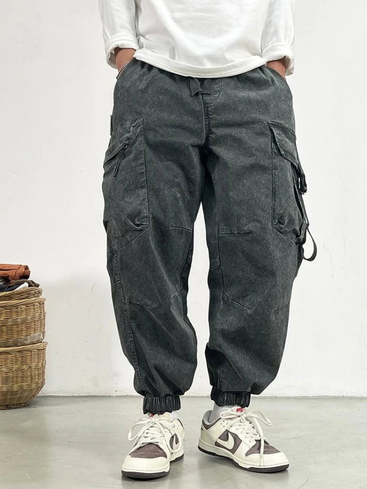 Premium Snow Wash Distressed Cargo Pants