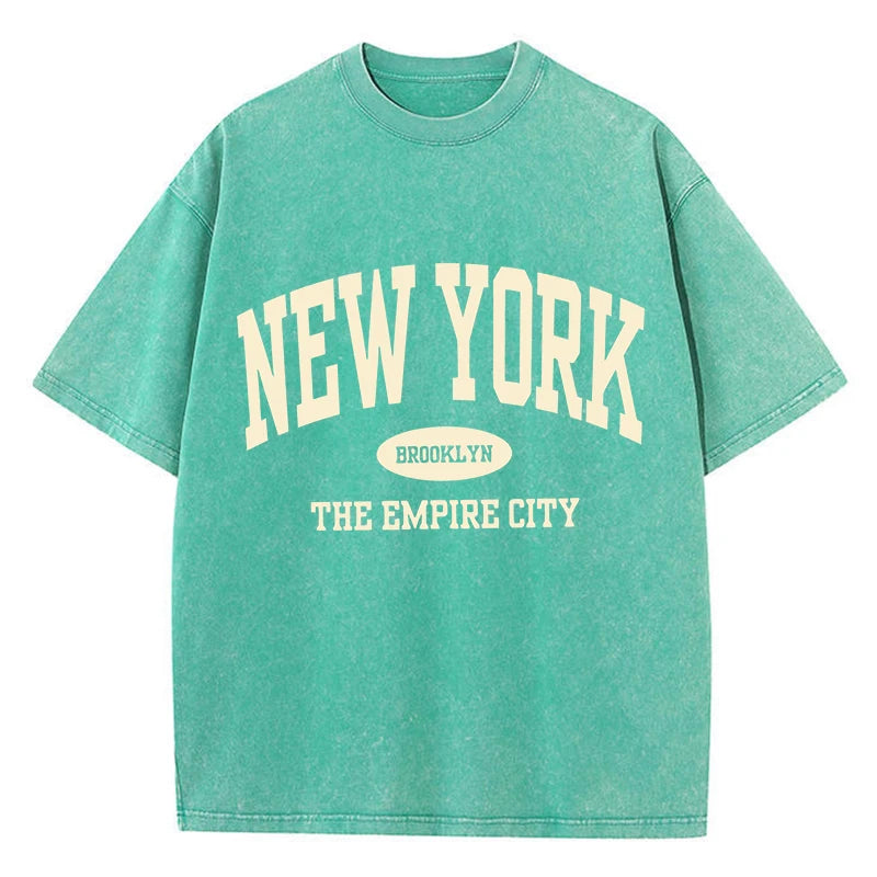 NY Letter Print Acid Washed T-Shirt