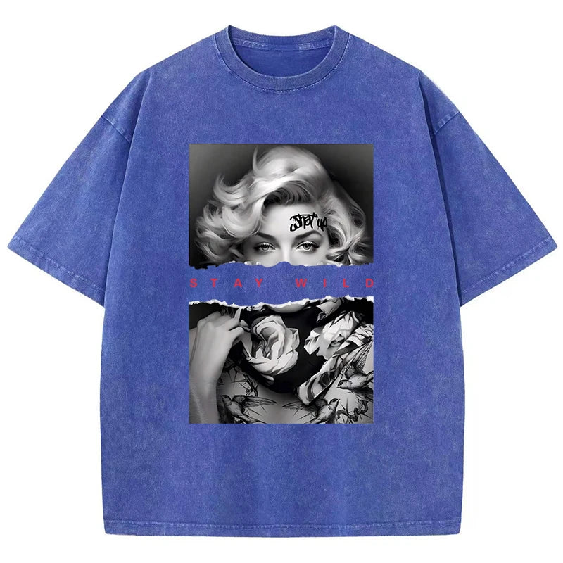 European Style Portrait Print Washed Tees