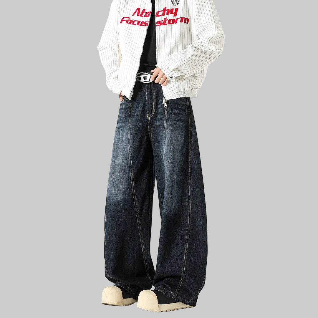Trendy Deep Blue Loose Wide Leg Jeans