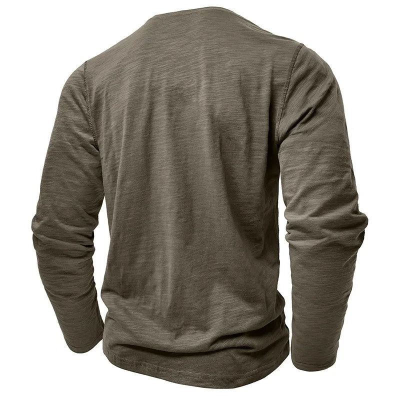 Casual Cotton Long Sleeve Henry Neck Top
