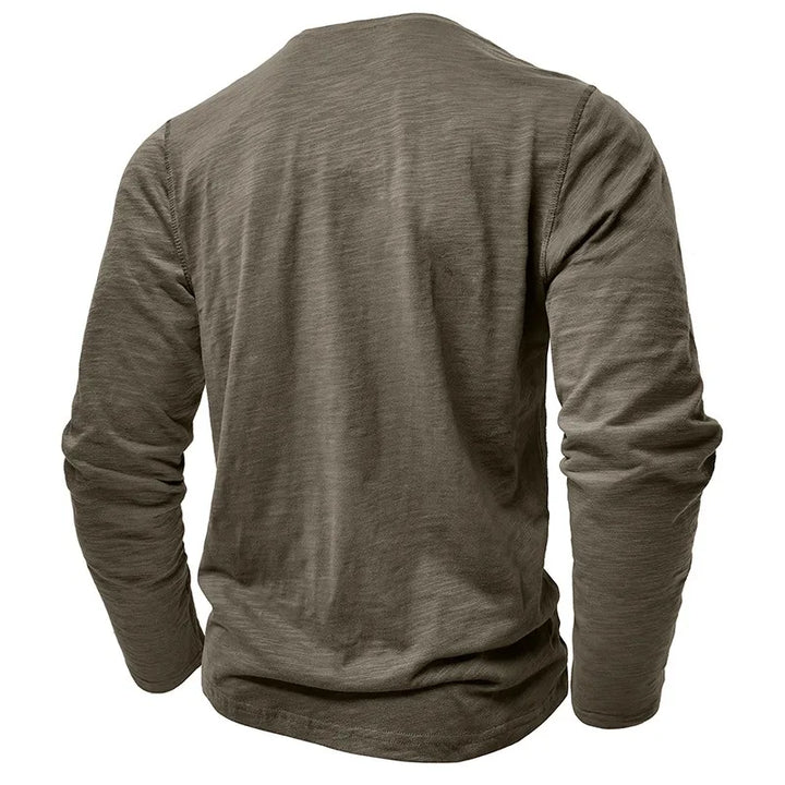 Casual Cotton Long Sleeve Henry Neck Top