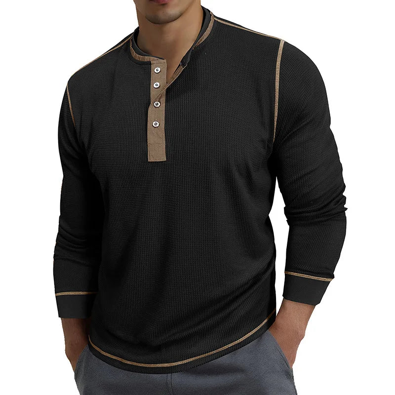 Long Sleeve Four-Button Henry Collar T-Shirt