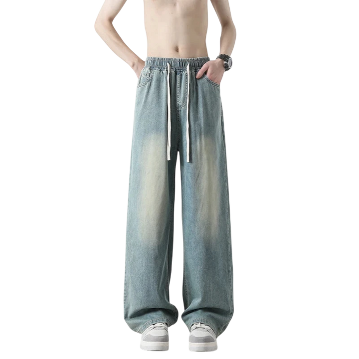 Lightweight Loose Fit Straight Leg Distressed Denim Jeans
