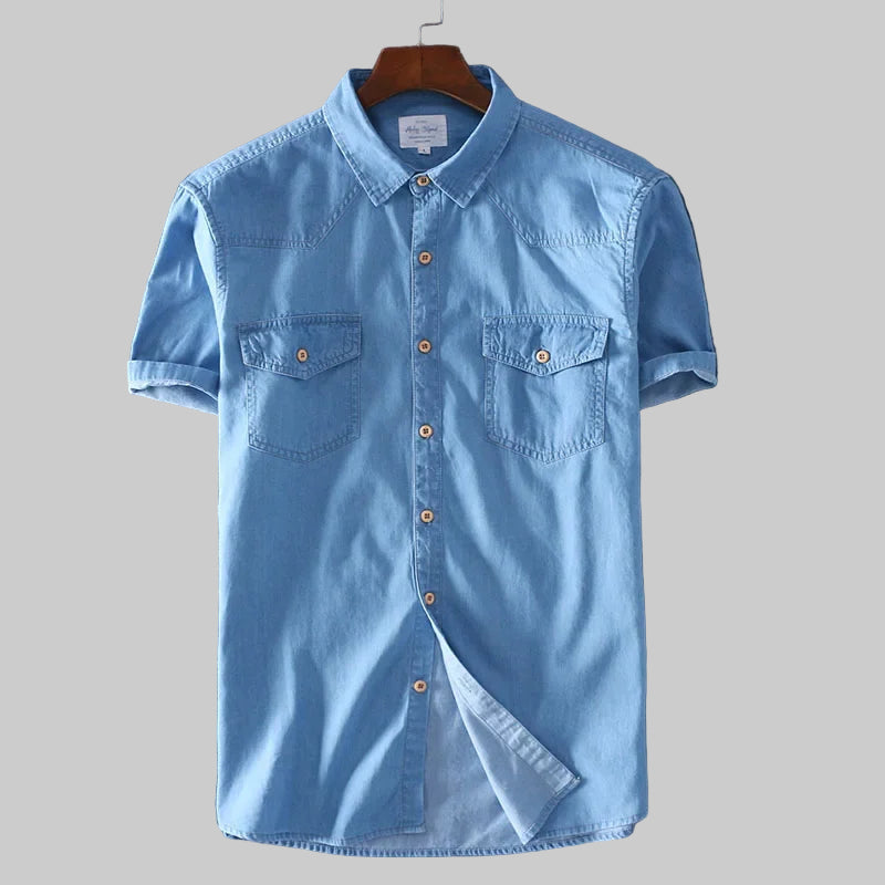 Slim Fit 100% Cotton Short Sleeve Denim Shirt