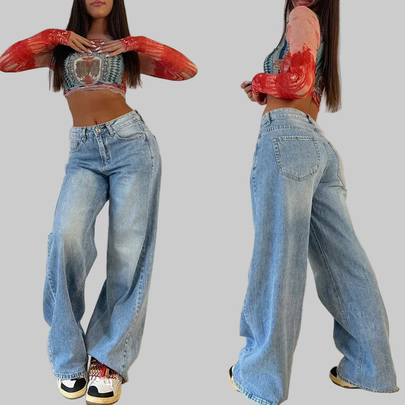 American Retro High-Waisted Wide-Leg Jeans