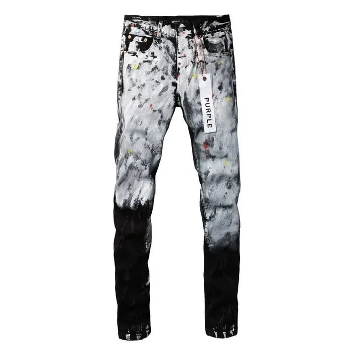 Retro Punk Style Slim Fit Elastic Printed Jeans