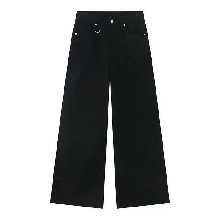 Gradient Washed Denim Pants with Metal Ring Design