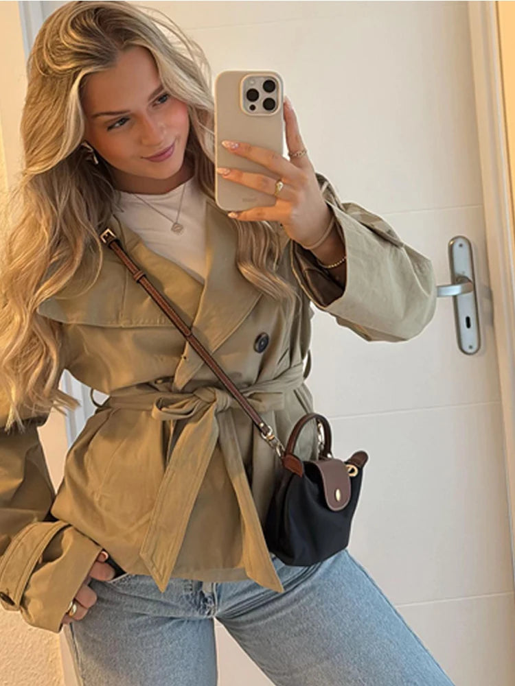 Belted Waist Cropped Trench Coat