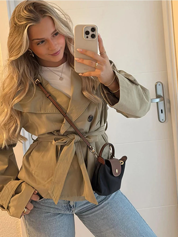 Belted Waist Cropped Trench Coat