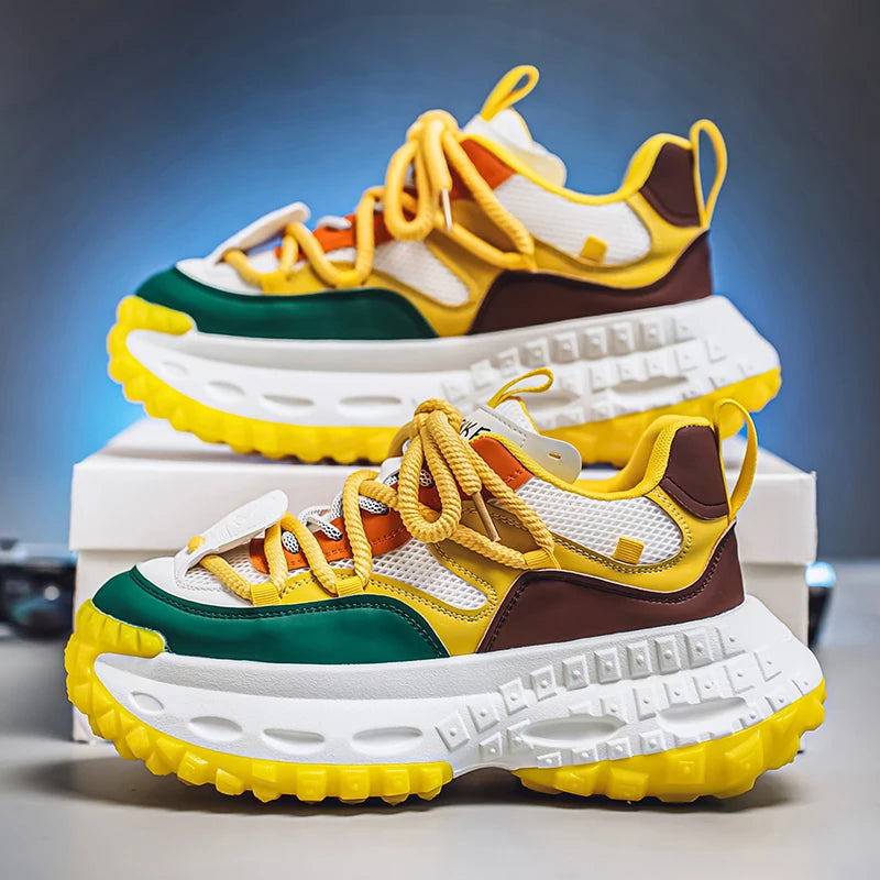 Designer Leather Fabric Chunky Sneakers
