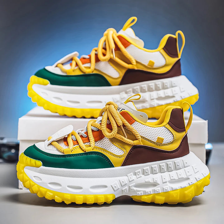 Designer Leather Fabric Chunky Sneakers