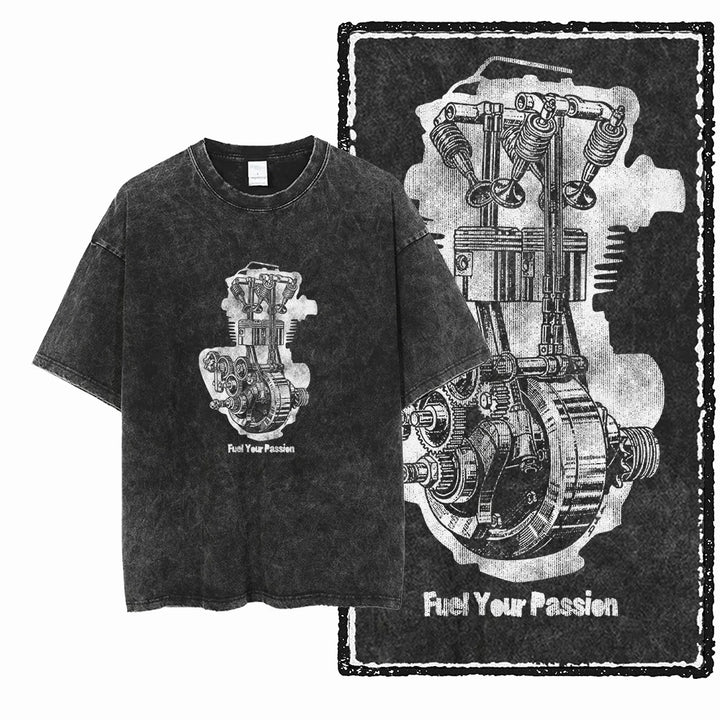 MOTOR CYCLE THEME Printed Cotton Acid Washed Graphic Unisex T Shirt