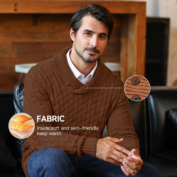 Shawl Collar Cable Knit Sweater