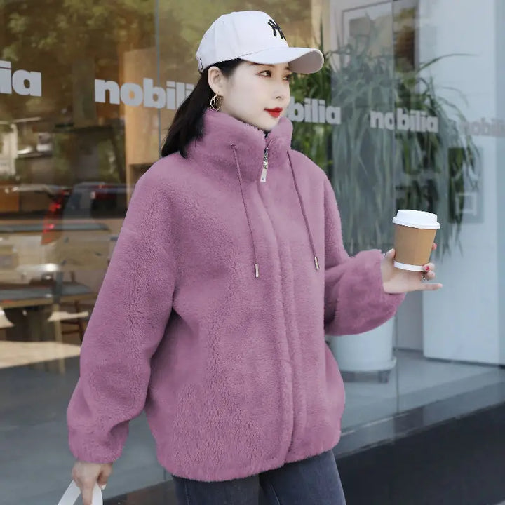 Double Coral Fleece Warm Coat with Stand Collar