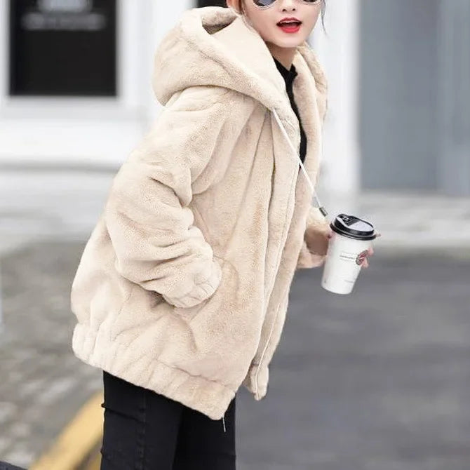 Trendy Mid-Length Fleece Hooded Jacket