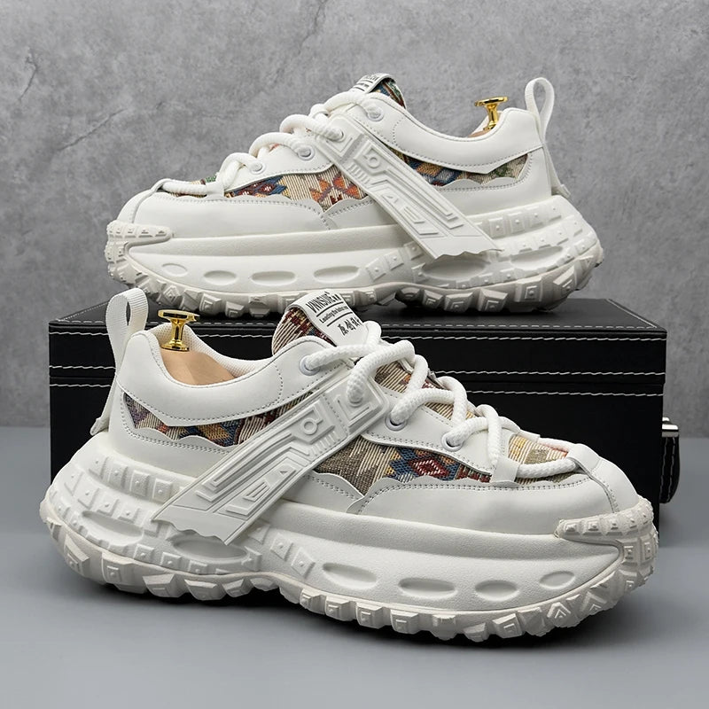 Designer Leather Fabric Chunky Sneakers