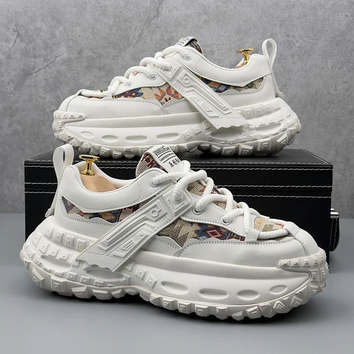 Designer Leather Fabric Chunky Sneakers