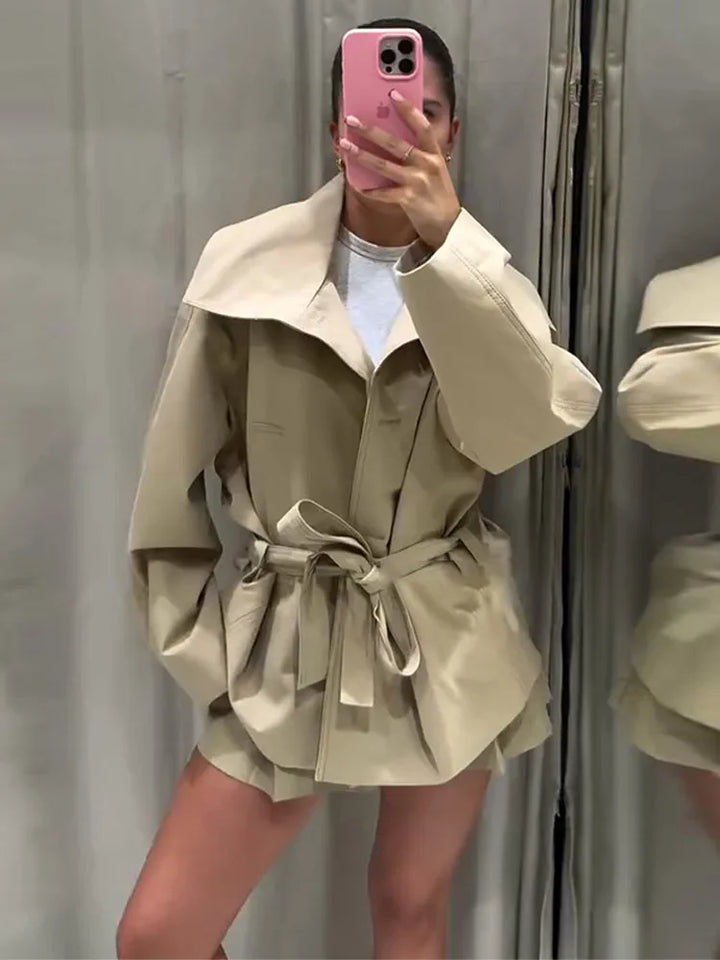 Belted Waist Cropped Trench Coat