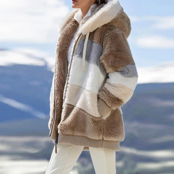 Hooded Thick Cashmere Zippered Plaid Winter Coat