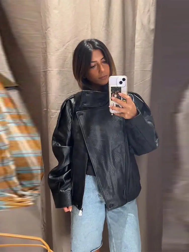 Stand Collar Full Sleeve Button-Up Leather Jacket