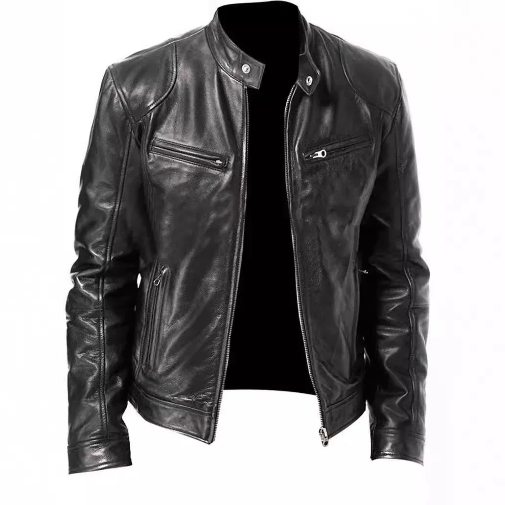 Trendy Stand Collar PU Leather Coat