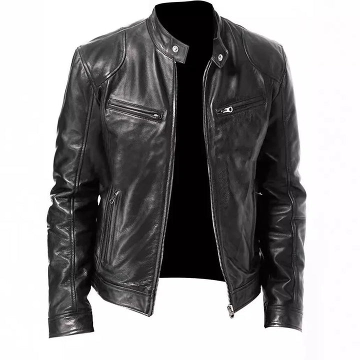 Trendy Stand Collar PU Leather Coat