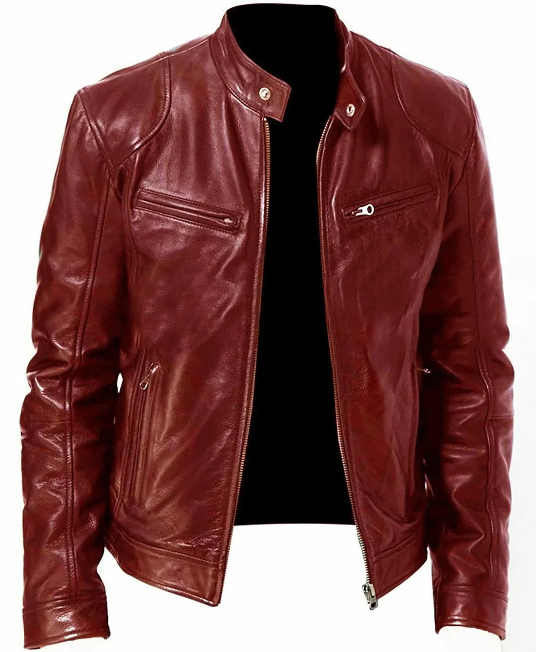 Trendy Stand Collar PU Leather Coat
