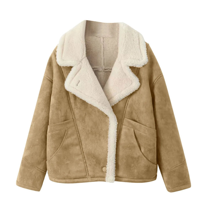 LANA ™| Fleece Lined Retro Bomber Jacket Lambs wool Lapel Overcoat