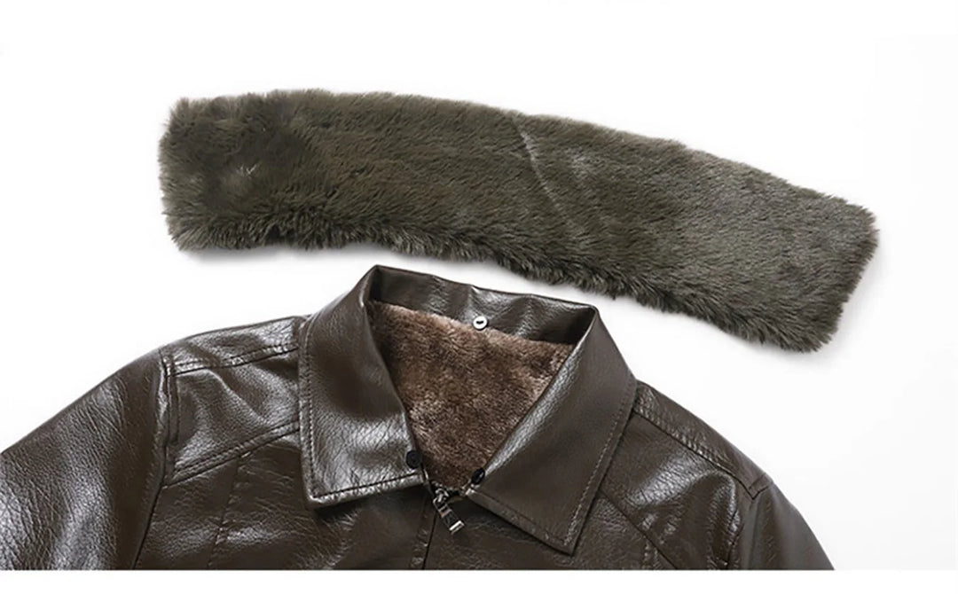 Men's Long Plush Thick Leather Jacket