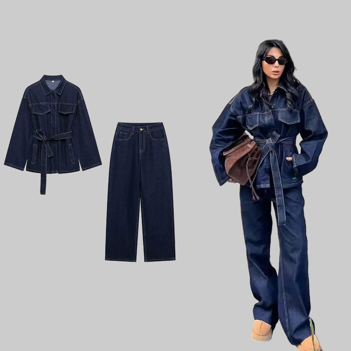 2-Piece Denim Jacket and Vintage Front Zipper Jeans Set