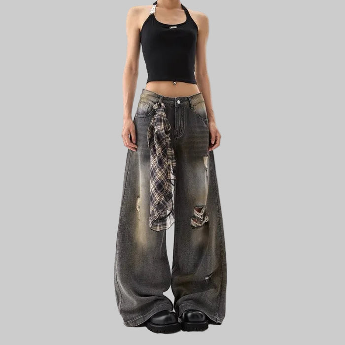High-Waisted American Retro Loose Fit Ripped Jeans