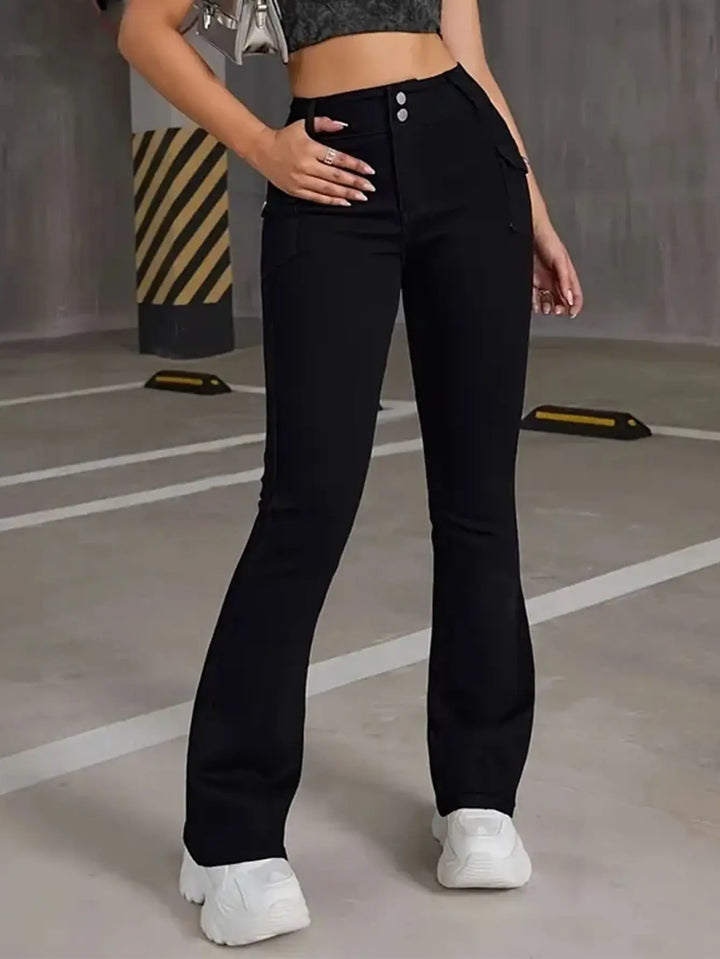 Vintage-Inspired High-Waist Goth Flare Jeans