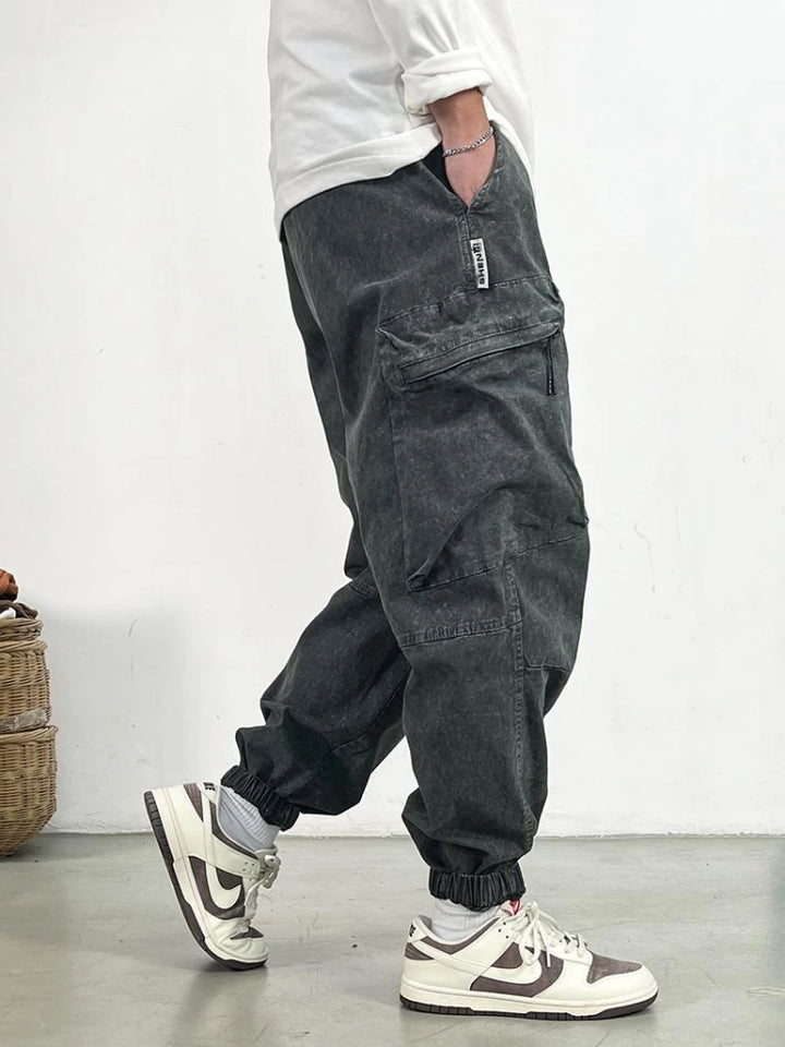 Premium Snow Wash Distressed Cargo Pants