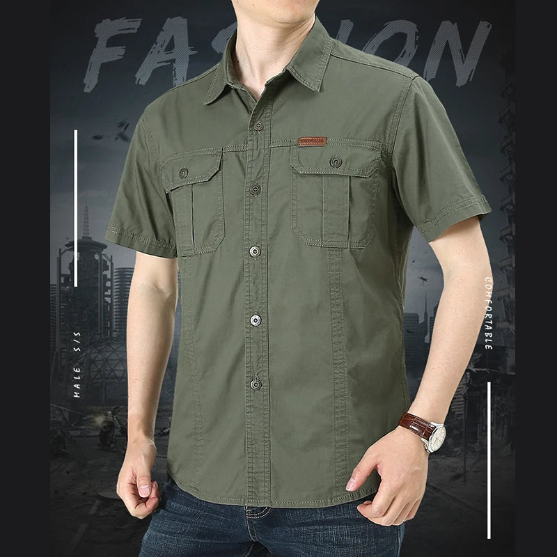 Quick-Dry Short Sleeve Army Hiking Cargo Shirt