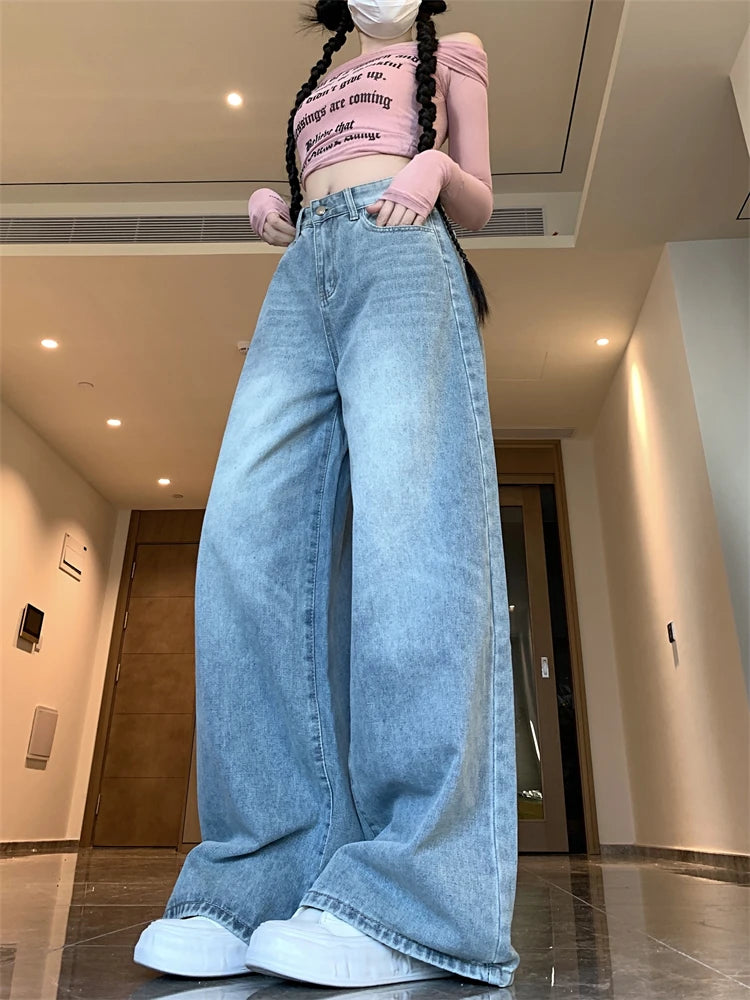 Women's High-Waisted Blue Wide-Leg Jeans