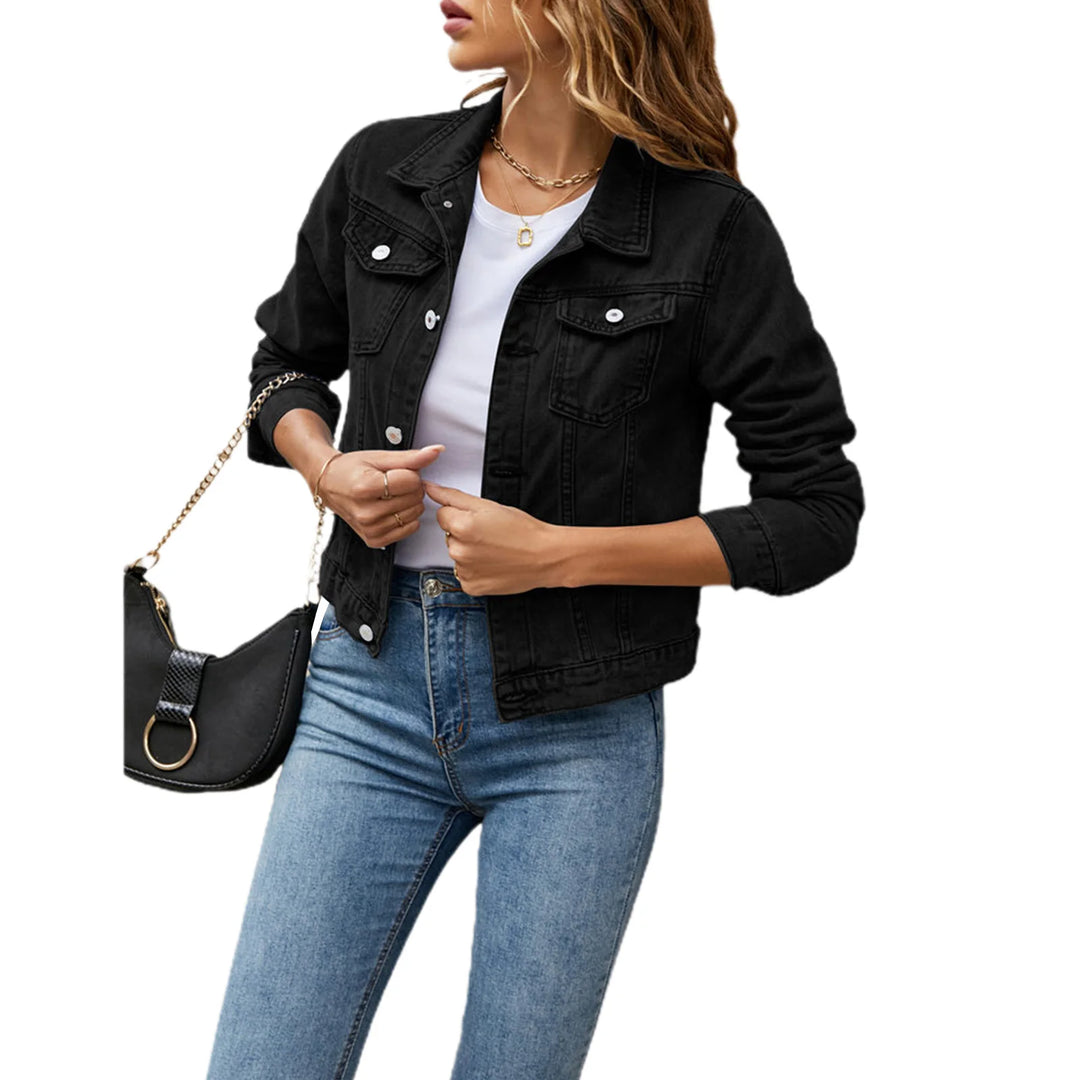 Casual Denim Jacket - Long Sleeve Lapel Button-Down